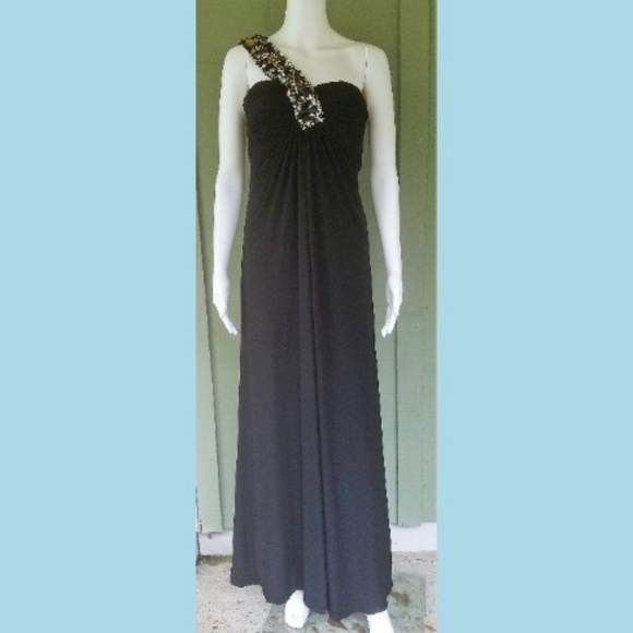CACHE Black One Shoulder Rhinestone Evening Gown - Picture 1 of 5